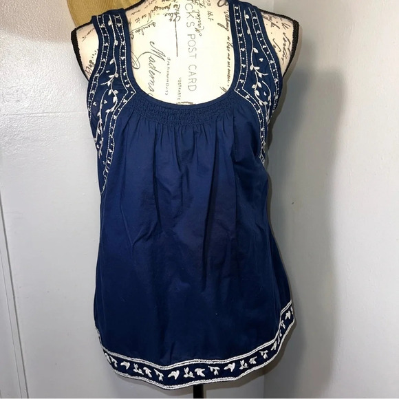 Converse One Star, Lg Tank Floral Embroidered Navy Blue White Cotton Tunic - Picture 1 of 9